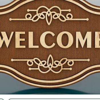 Intra απο ξύλο plywood 3mm-4mm πάχος – Σήμα καλωσορίσματος, Κρεμάστρα πόρτας κοπής με λέιζερ Δίασταση  20x20 cm INTRAFABR-59449702 - Image 1