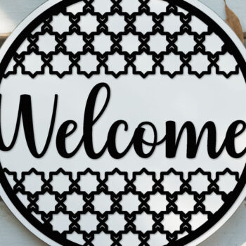 Intra απο ξύλο plywood 3mm-4mm πάχος – Welcome Sign Lasercut - Αρχείο Lasercut Δίασταση  40x30 cm INTRAFABR-124413294 - Image 1