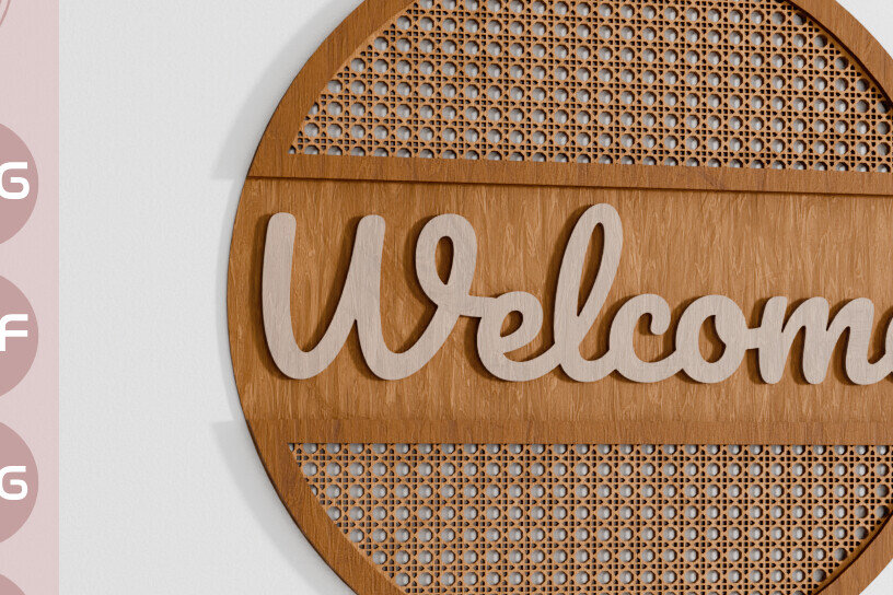 Intra απο ξύλο plywood 3mm-4mm πάχος – Επιγραφή καλωσορίσματος Rattan Door Decor Cut Laser Δίασταση  20x20 cm INTRAFABR-105827989