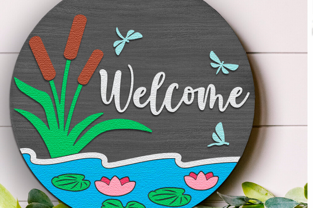 Intra απο ξύλο plywood 3mm-4mm πάχος – Πινακίδα καλωσορίσματος, Lake Door Hanger DXF Δίασταση  20x20 cm INTRAFABR-120363852