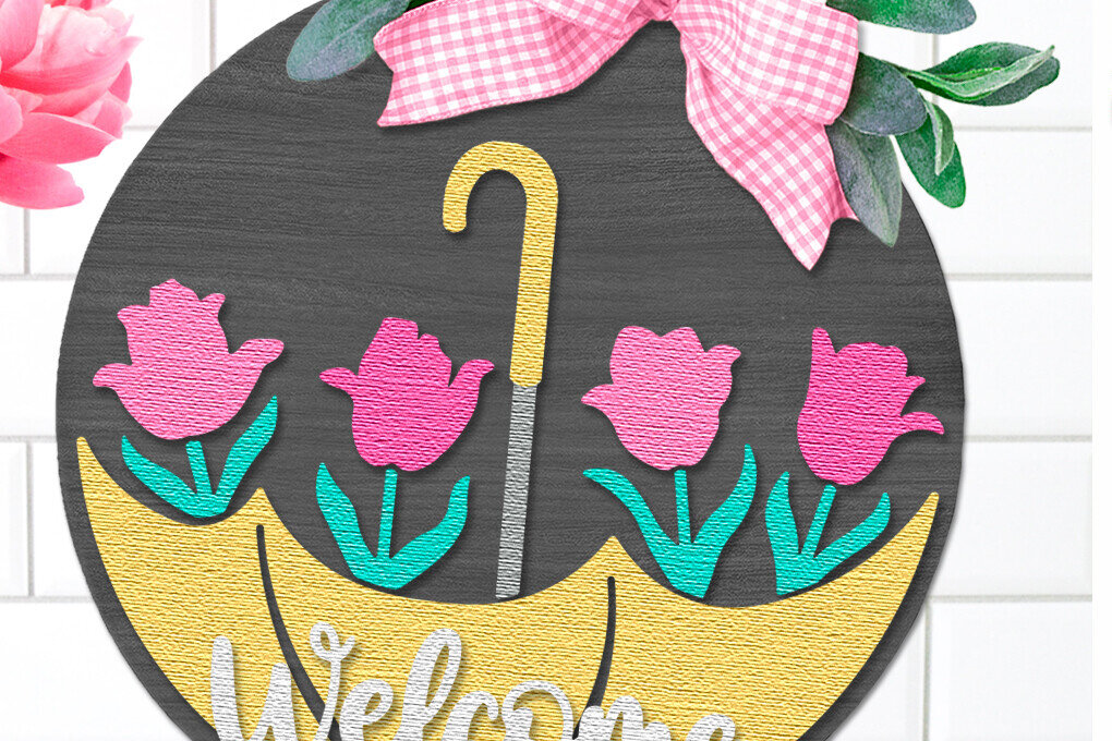 Intra απο ξύλο plywood 3mm-4mm πάχος – Πινακίδα καλωσορίσματος, Tulips Door Hanger DXF Δίασταση  20x20 cm INTRAFABR-113490492