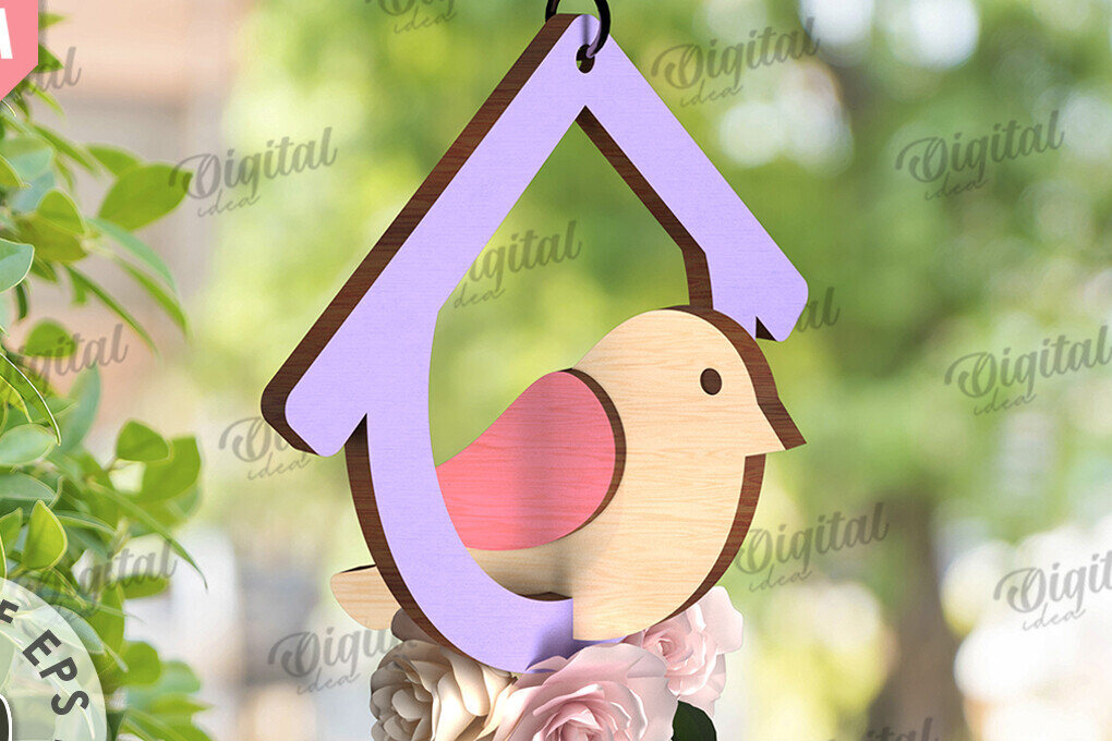 Intra απο ξύλο plywood 3mm-4mm πάχος – Καλώς ήρθες Άνοιξη. Bird Decor Δίασταση  20x20 cm INTRAFABR-116177981