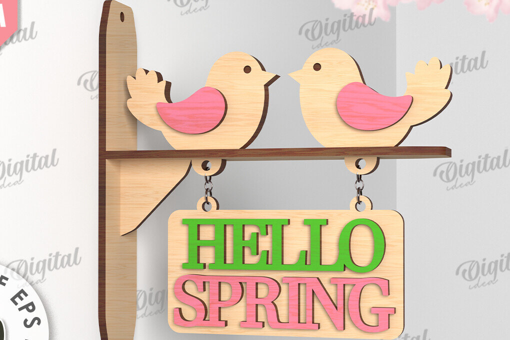 Intra απο ξύλο plywood 3mm-4mm πάχος – Καλώς ήρθες Άνοιξη. Bird Decor Δίασταση  20x20 cm INTRAFABR-116177362