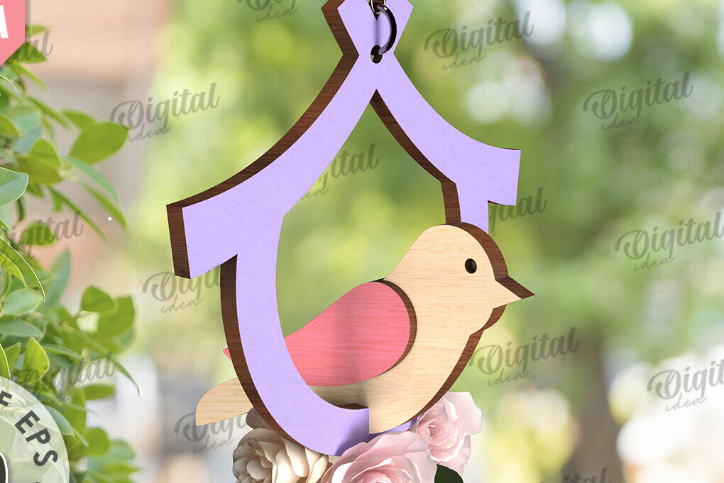 Intra απο ξύλο plywood 3mm-4mm πάχος – Καλώς ήρθες Άνοιξη. Bird Decor Δίασταση  20x20 cm INTRAFABR-116177665