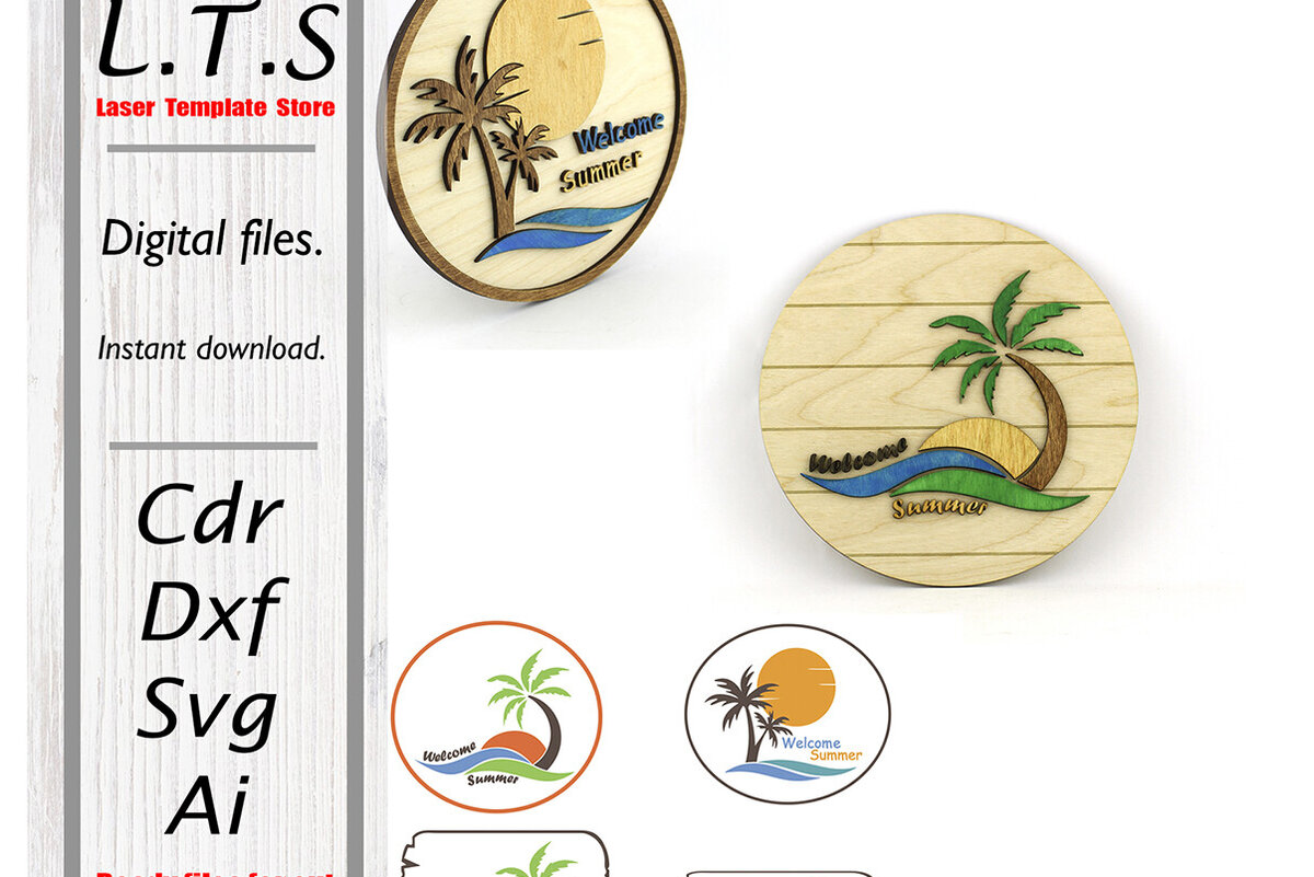 Intra απο ξύλο plywood 3mm-4mm πάχος – Καλώς ήρθες Καλοκαίρι. Αρχείο κοπής με λέιζερ. 4 Μοντέλα Δίασταση  20x20 cm INTRAFABR-108983513