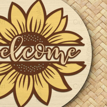 Intra απο ξύλο plywood 3mm-4mm πάχος – Καλώς ήρθατε Sunflower 3D μπροστινή επιγραφή Δίασταση  20x20 cm INTRAFABR-100387890 - Image 1