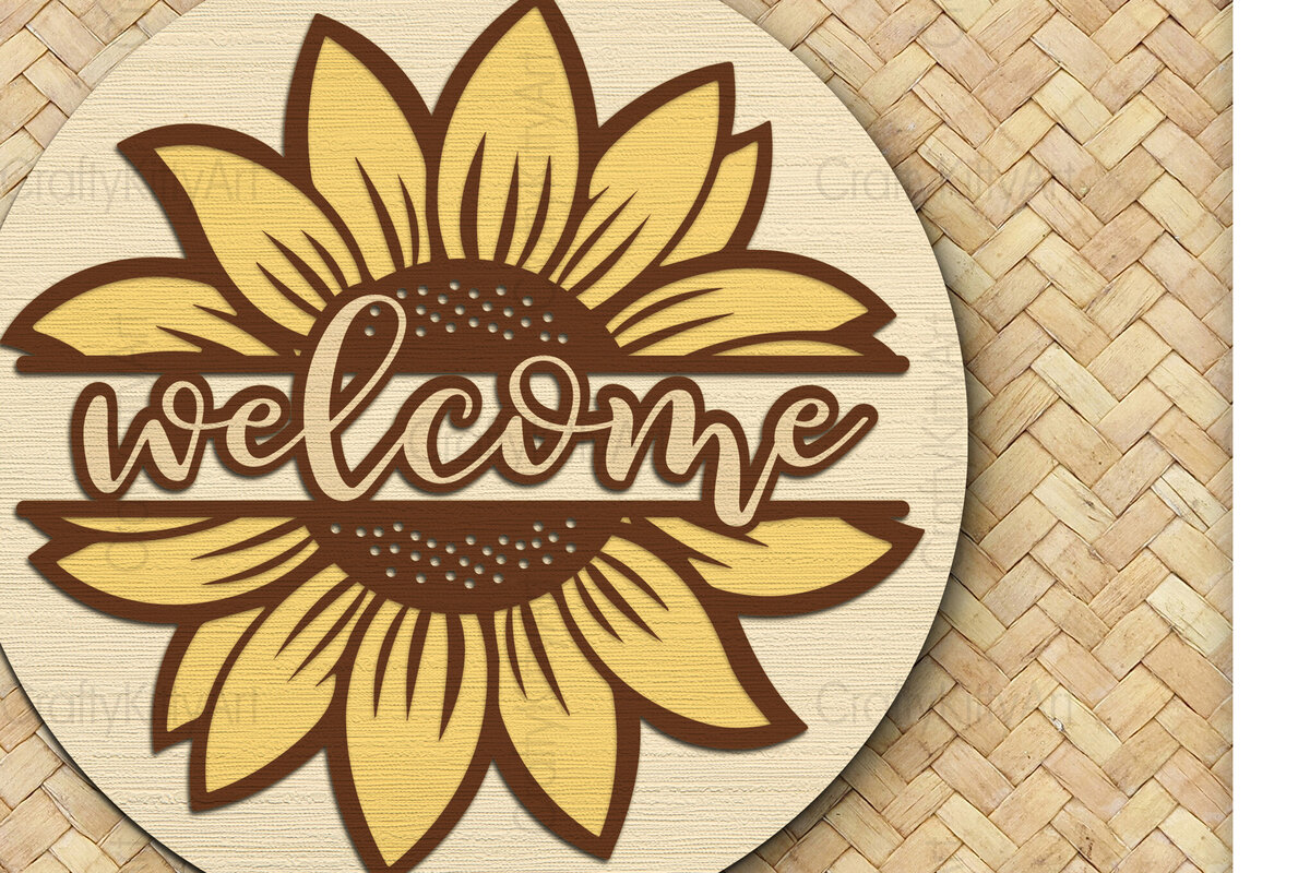 Intra απο ξύλο plywood 3mm-4mm πάχος – Καλώς ήρθατε Sunflower 3D μπροστινή επιγραφή Δίασταση  20x20 cm INTRAFABR-100387890