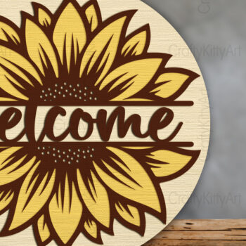 Intra απο ξύλο plywood 3mm-4mm πάχος – Καλώς ήρθατε Sunflower 3D μπροστινή επιγραφή Δίασταση  20x20 cm INTRAFABR-100387739 - Image 1