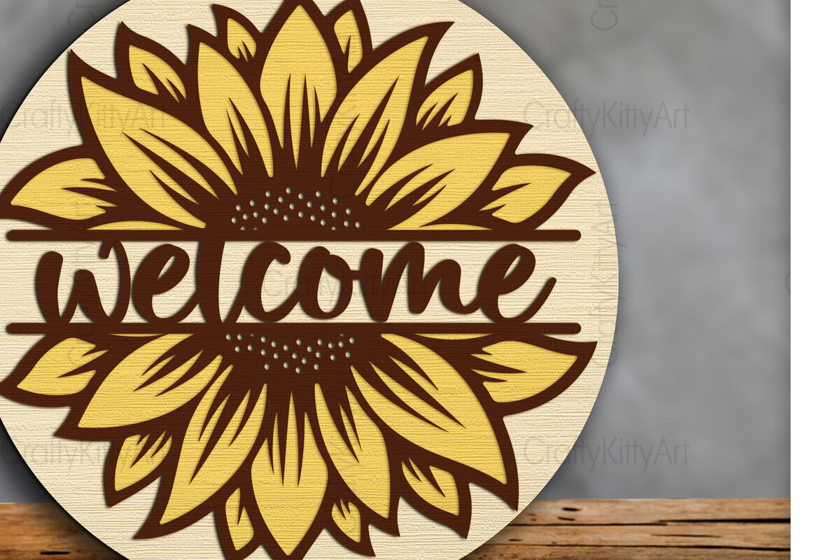 Intra απο ξύλο plywood 3mm-4mm πάχος – Καλώς ήρθατε Sunflower 3D μπροστινή επιγραφή Δίασταση  20x20 cm INTRAFABR-100387739