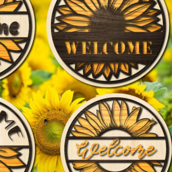 Intra απο ξύλο plywood 3mm-4mm πάχος – Πακέτο καλωσορίσματος Sunflower Round Δίασταση  20x20 cm INTRAFABR-28744748 - Image 1