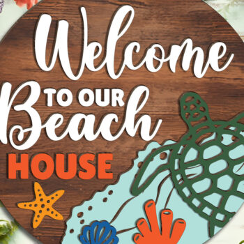 Intra απο ξύλο plywood 3mm-4mm πάχος – Καλώς ήρθατε στο Our Beach House Turtle Sign Δίασταση  40x30 cm INTRAFABR-123189234 - Image 1