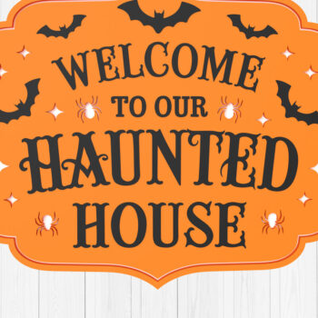 Intra απο ξύλο plywood 3mm-4mm πάχος – Καλώς ήρθατε στο Our Haunted House Sign Δίασταση  40x30 cm INTRAFABR-106046618 - Image 1