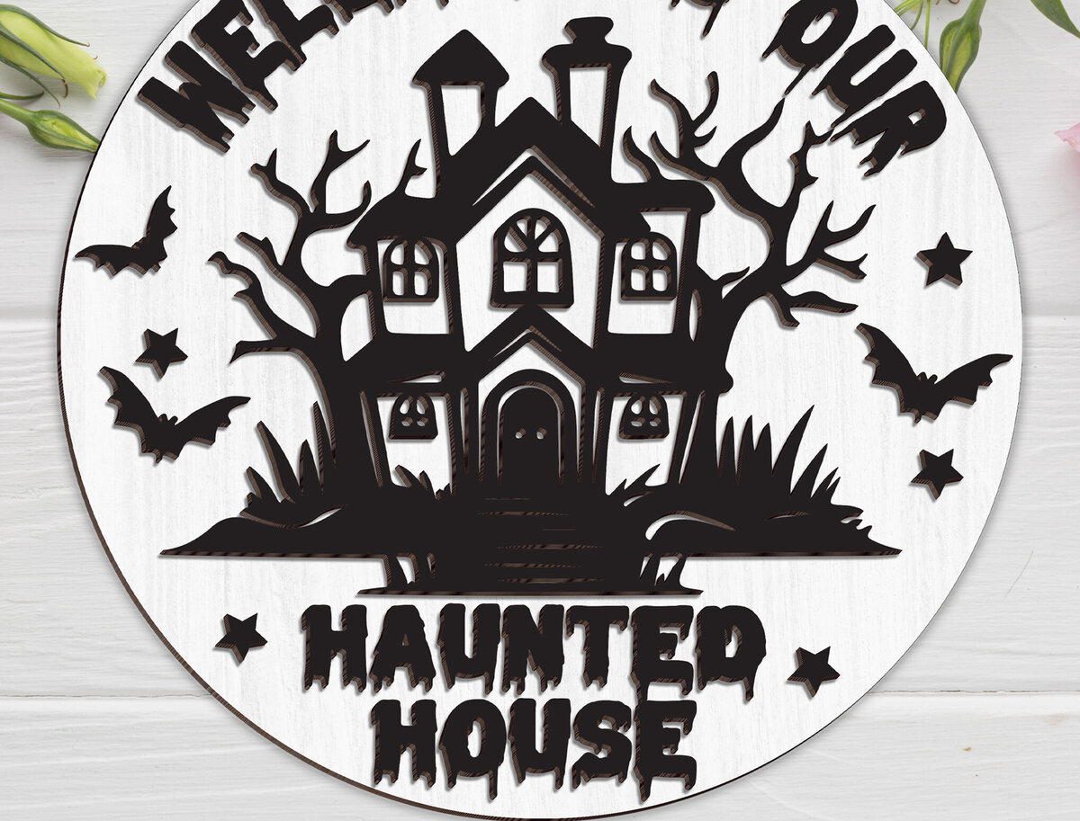 Intra απο ξύλο plywood 3mm-4mm πάχος – Καλώς ήρθατε στο Our Haunted House Δίασταση  20x20 cm INTRAFABR-102201087