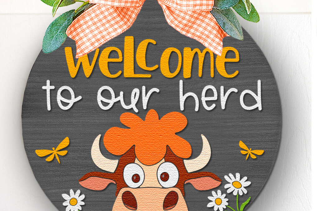 Intra απο ξύλο plywood 3mm-4mm πάχος – Καλώς ήρθατε στο Our Herd, Farm Door Sign Δίασταση  40x30 cm INTRAFABR-117491367