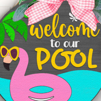 Intra απο ξύλο plywood 3mm-4mm πάχος – Καλώς ήρθατε στο Our Pool, Flamingo Door Δίασταση  20x20 cm INTRAFABR-122087800 - Image 1