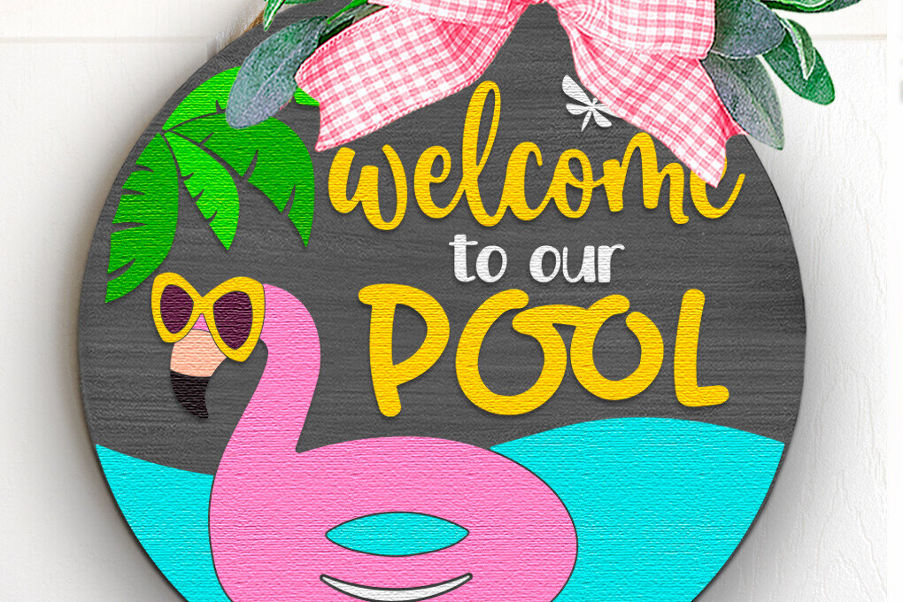 Intra απο ξύλο plywood 3mm-4mm πάχος – Καλώς ήρθατε στο Our Pool, Flamingo Door Δίασταση  20x20 cm INTRAFABR-122087800