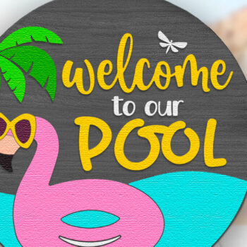 Intra απο ξύλο plywood 3mm-4mm πάχος – Καλώς ήρθατε στο Our Pool, Flamingo Door Δίασταση  20x20 cm INTRAFABR-122087800 - Image 2