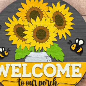 Intra απο ξύλο plywood 3mm-4mm πάχος – Καλώς ήρθατε στο Our Porch, Sunflower Door Δίασταση  20x20 cm INTRAFABR-121687313 - Image 1