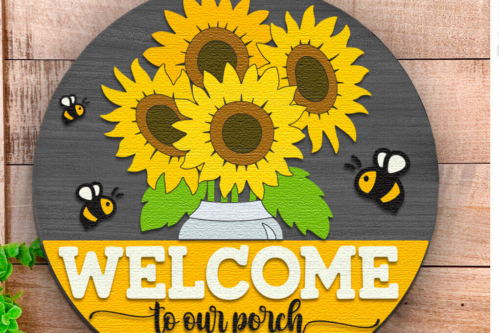 Intra απο ξύλο plywood 3mm-4mm πάχος – Καλώς ήρθατε στο Our Porch, Sunflower Door Δίασταση  20x20 cm INTRAFABR-121687313