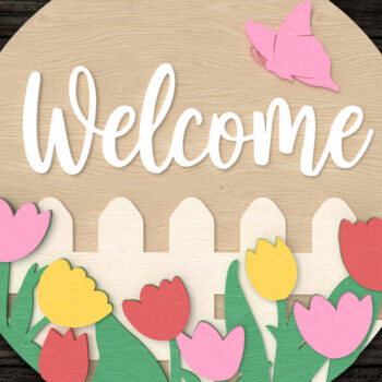 Intra απο ξύλο plywood 3mm-4mm πάχος – Καλώς ήρθατε στο Tulip Garden Sign Cut Laser Δίασταση  40x30 cm INTRAFABR-113396456 - Image 1