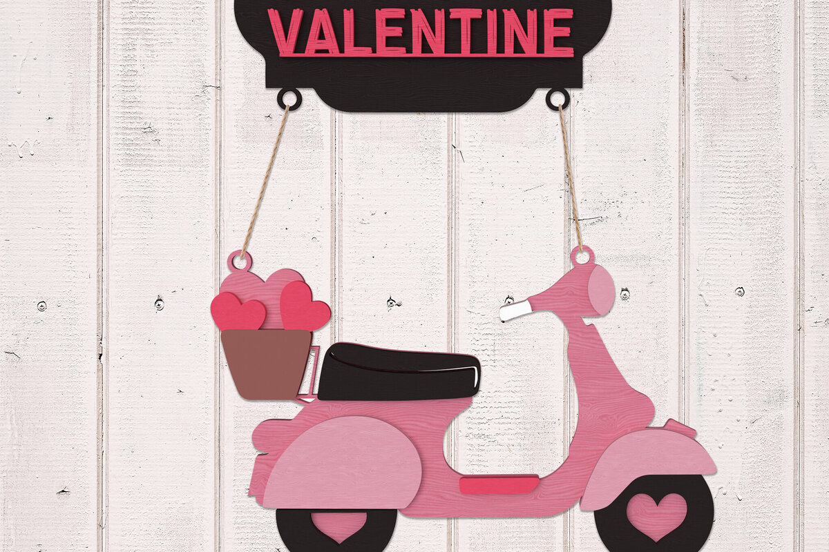 Intra απο ξύλο plywood 3mm-4mm πάχος – Καλωσόρισμα Αγίου Βαλεντίνου με Scooter Δίασταση  20x20 cm INTRAFABR-111210163