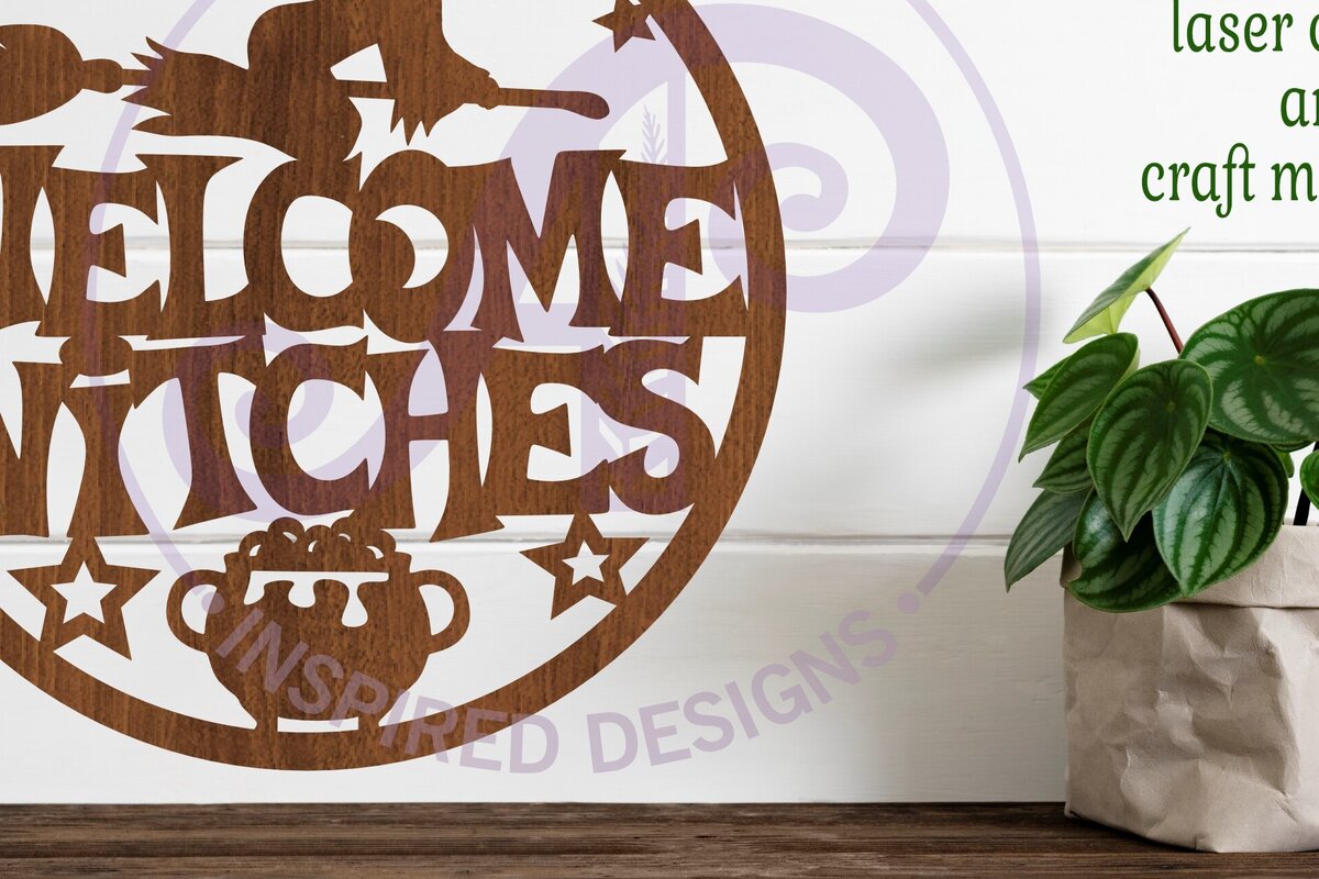 Intra απο ξύλο plywood 3mm-4mm πάχος – Welcome Witches Halloween Sign Laser Δίασταση  40x30 cm INTRAFABR-100651167
