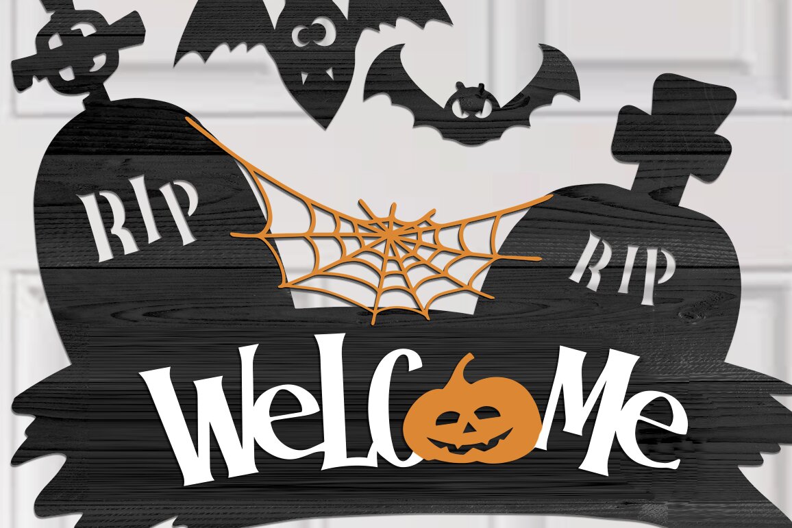 Intra απο ξύλο plywood 3mm-4mm πάχος – Wellcome Halloween Door Hanger. Δίασταση  20x20 cm INTRAFABR-76521235