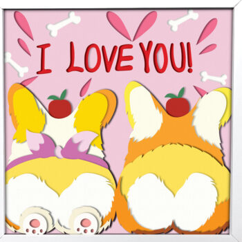 Intra απο ξύλο plywood 3mm-4mm πάχος – Welsh Corgi Couple Valentine 3D Box Δίασταση  20x20 cm INTRAFABR-85976336 - Image 1