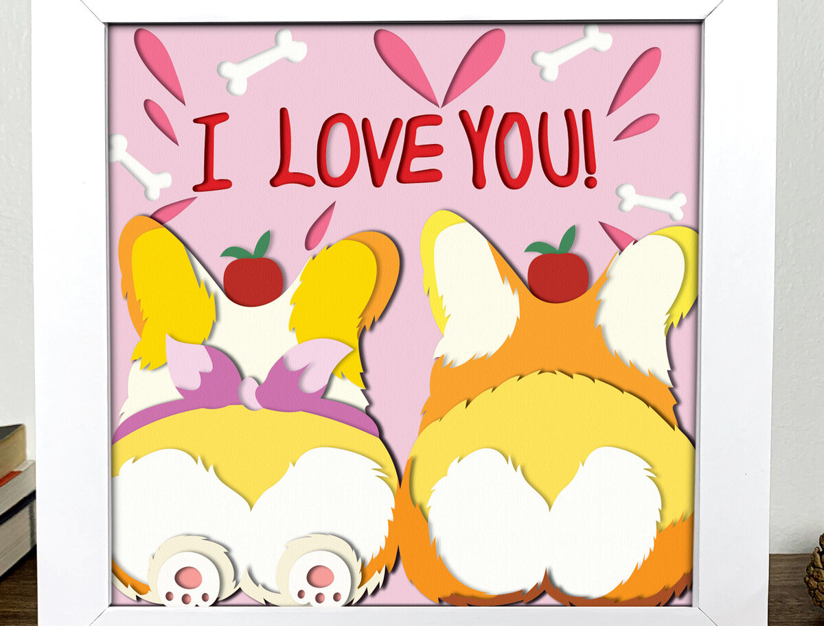 Intra απο ξύλο plywood 3mm-4mm πάχος – Welsh Corgi Couple Valentine 3D Box Δίασταση  20x20 cm INTRAFABR-85976336