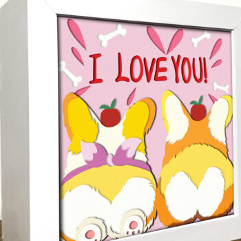 Intra απο ξύλο plywood 3mm-4mm πάχος – Welsh Corgi Couple Valentine 3D Box Δίασταση  20x20 cm INTRAFABR-85976336 - Image 2