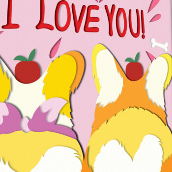 Intra απο ξύλο plywood 3mm-4mm πάχος – Welsh Corgi Couple Valentine 3D Box Δίασταση  20x20 cm INTRAFABR-85976336 - Image 3