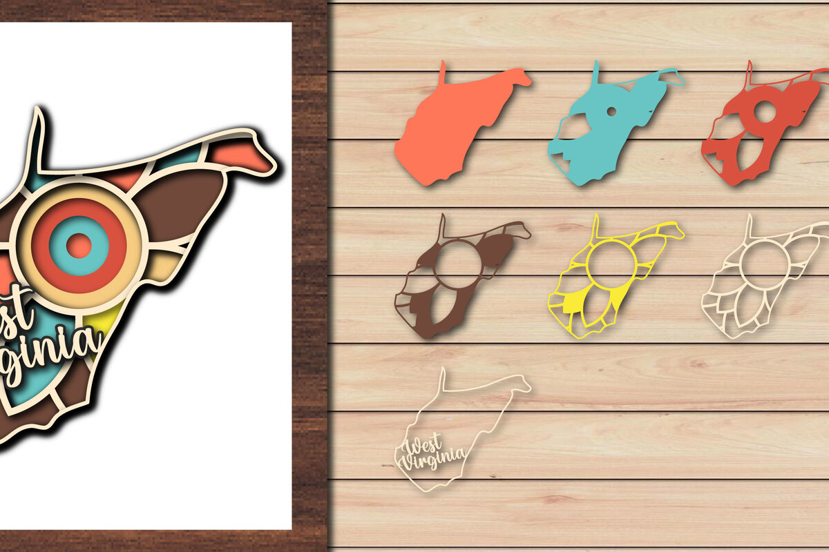 Intra απο ξύλο plywood 3mm-4mm πάχος – Κοπή χαρτιού 3d State West Virginia USA Δίασταση  20x20 cm INTRAFABR-64957965