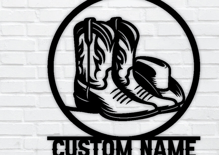 Intra απο ξύλο plywood 3mm-4mm πάχος – Western Cowboy &amp; Cowgirl Boots Metal Art Δίασταση  20x20 cm INTRAFABR-97684280