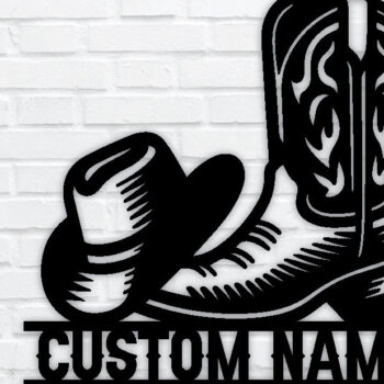 Intra απο ξύλο plywood 3mm-4mm πάχος – Western Cowboy & Cowgirl Boots Metal Art Δίασταση 20x20 cm INTRAFABR-97684325 - Image 1