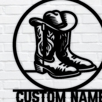 Intra απο ξύλο plywood 3mm-4mm πάχος – Western Cowboy & Cowgirl Boots Metal Art Δίασταση 20x20 cm INTRAFABR-97684357 - Image 1