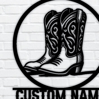 Intra απο ξύλο plywood 3mm-4mm πάχος – Western Cowboy & Cowgirl Boots Metal Art Δίασταση  20x20 cm INTRAFABR-97684046 - Image 1