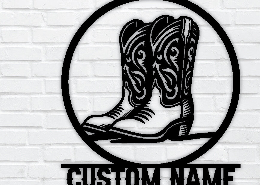 Intra απο ξύλο plywood 3mm-4mm πάχος – Western Cowboy &amp; Cowgirl Boots Metal Art Δίασταση  20x20 cm INTRAFABR-97684046