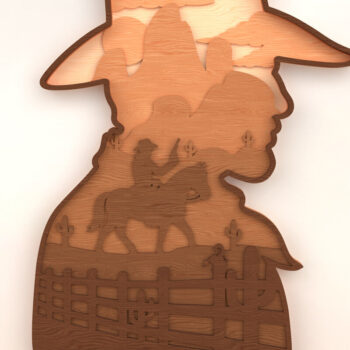 Intra απο ξύλο plywood 3mm-4mm πάχος – Western Cowboy Layered Art Δίασταση  20x20 cm INTRAFABR-119868304 - Image 1