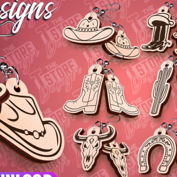 Intra απο ξύλο plywood 3mm-4mm πάχος – Western σκουλαρίκια | Αξεσουάρ Δίασταση  5x5 cm INTRAFABR-93012767 - Image 1