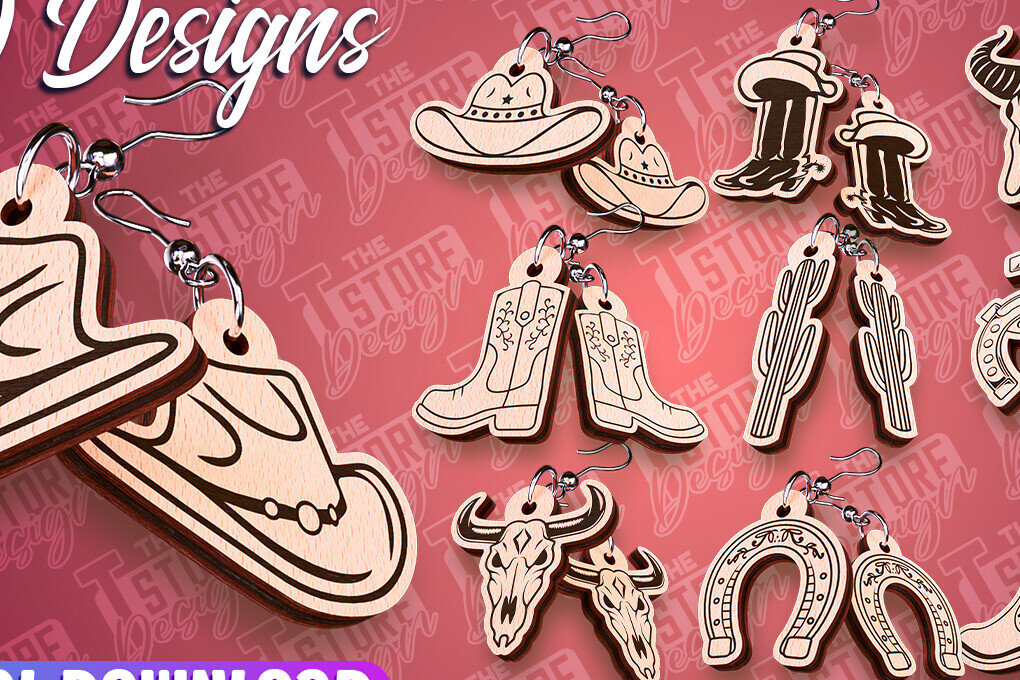 Intra απο ξύλο plywood 3mm-4mm πάχος – Western σκουλαρίκια | Αξεσουάρ Δίασταση  5x5 cm INTRAFABR-93012767