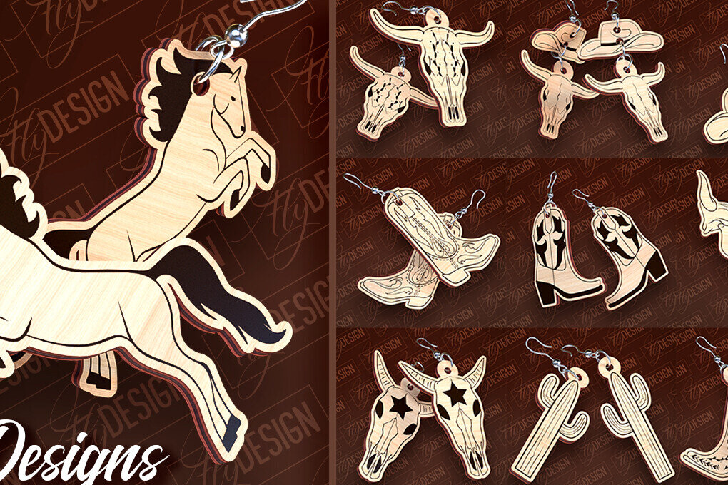 Intra απο ξύλο plywood 3mm-4mm πάχος – Western σκουλαρίκια | Αξεσουάρ Δίασταση  5x5 cm INTRAFABR-93238962