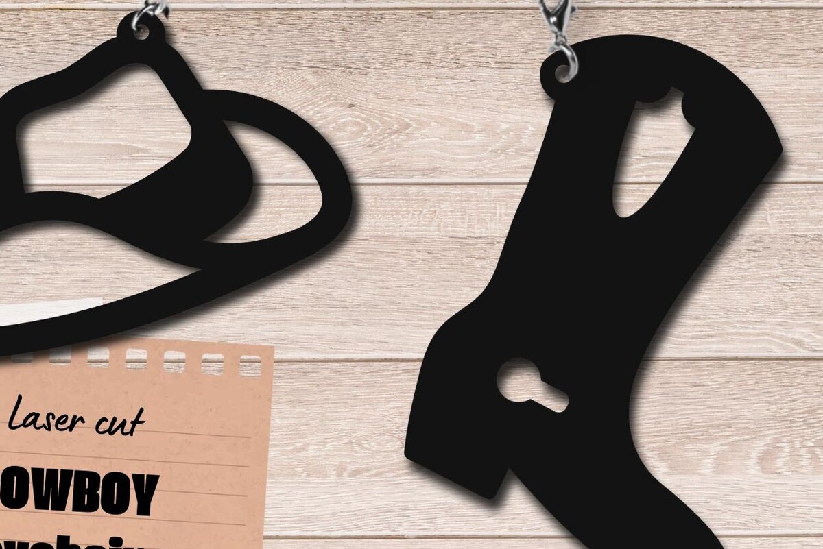 Intra απο ξύλο plywood 3mm-4mm πάχος – Western Keychain, Αρχείο κοπής με λέιζερ Cowboy Δίασταση  5x5 cm INTRAFABR-95273866