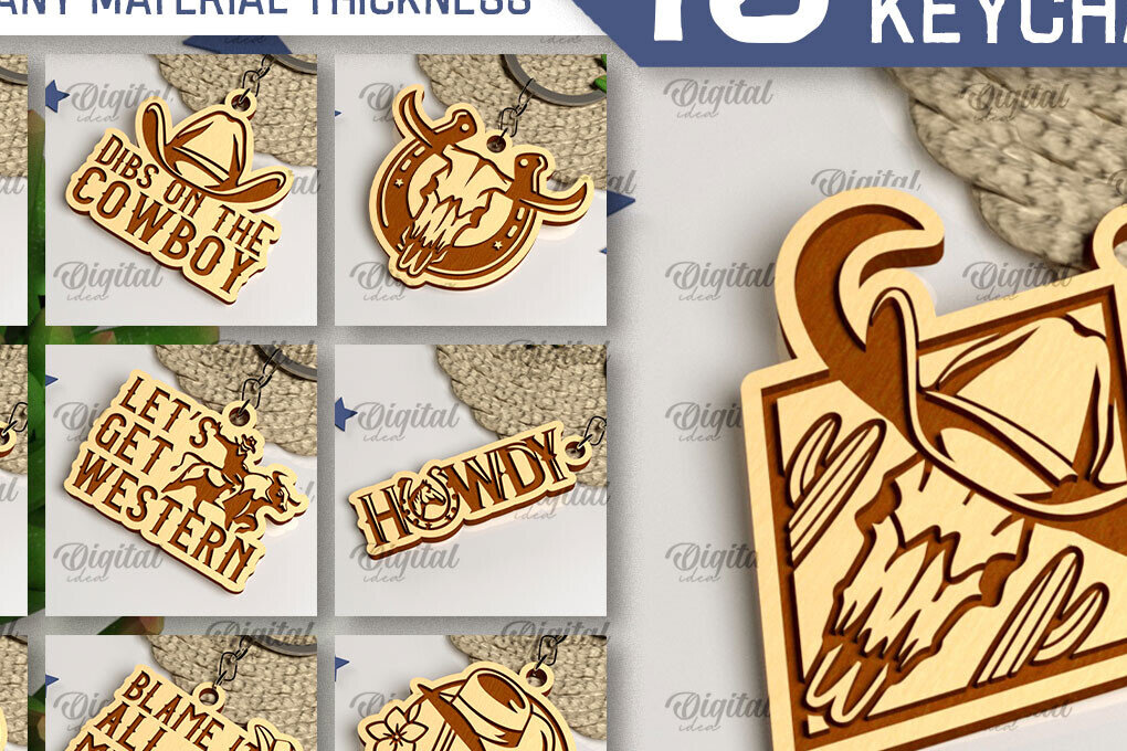 Intra απο ξύλο plywood 3mm-4mm πάχος – Δέσμη κοπής με λέιζερ Western Keychains Δίασταση  5x5 cm INTRAFABR-99389628