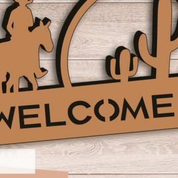 Intra απο ξύλο plywood 3mm-4mm πάχος – Western σημάδι καλωσορίσματος, Cowboy Δίασταση  20x20 cm INTRAFABR-94461603 - Image 1