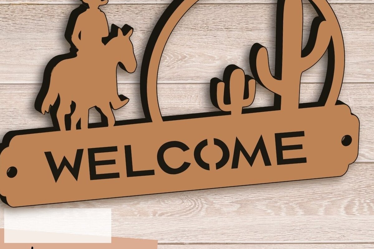 Intra απο ξύλο plywood 3mm-4mm πάχος – Western σημάδι καλωσορίσματος, Cowboy Δίασταση  20x20 cm INTRAFABR-94461603