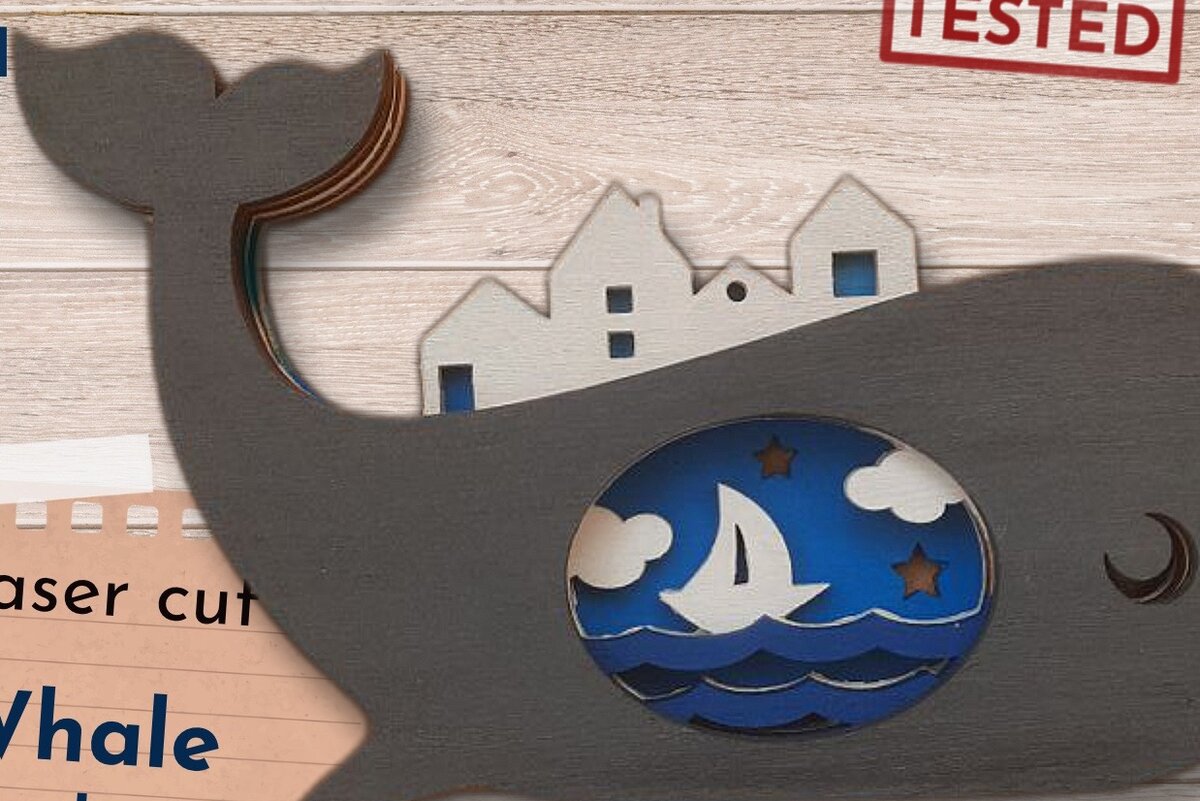 Intra απο ξύλο plywood 3mm-4mm πάχος – Φάλαινα 3D Layered Decor, Marine Δίασταση  20x20 cm INTRAFABR-63888093