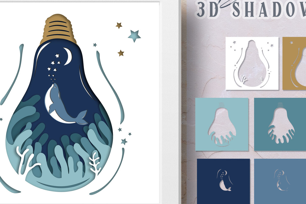 Intra απο ξύλο plywood 3mm-4mm πάχος – Whale 3D Shadow Box - Χαρτόκοπο με στρώσεις Δίασταση  20x20 cm INTRAFABR-21678649