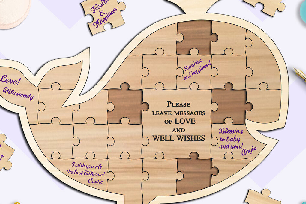 Intra απο ξύλο plywood 3mm-4mm πάχος – Βιβλίο επισκεπτών Whale Baby Shower Puzzle Δίασταση  20x20 cm INTRAFABR-103440436