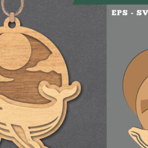 Intra απο ξύλο plywood 3mm-4mm πάχος – Στολίδι με λέιζερ φάλαινας Δίασταση  20x20 cm INTRAFABR-112070146