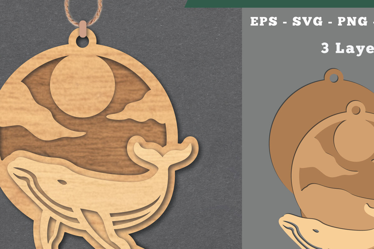 Intra απο ξύλο plywood 3mm-4mm πάχος – Στολίδι με λέιζερ φάλαινας Δίασταση  20x20 cm INTRAFABR-112070146